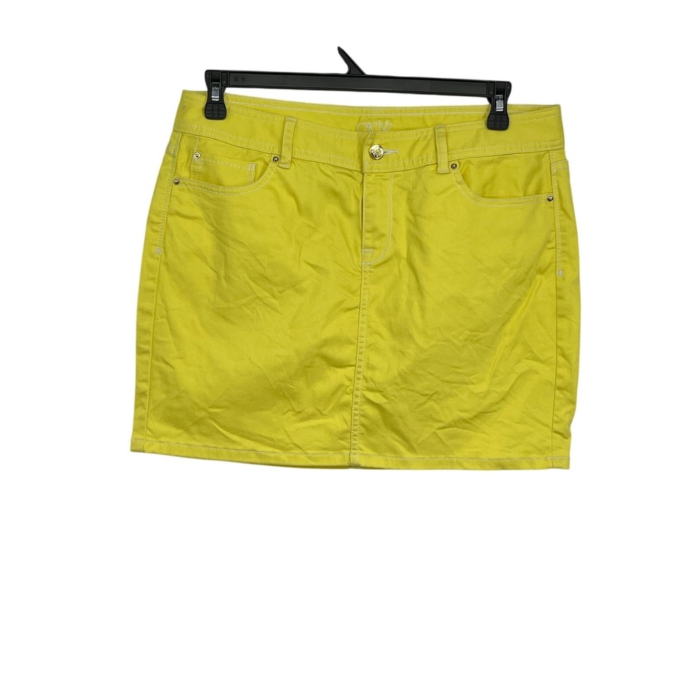 Cache Stretch Yellow Denim‎ White Stitching Mini Shirt Size 12 Preppy Summer